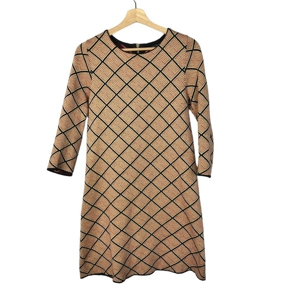 Zara Brown Geometric Printed Long Sleeve Mini Dress M - Picture 1 of 4
